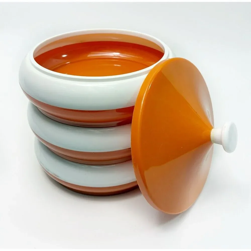 Mid-Century Modern Stackable Canister Set in Orange and White - Picture 2 of 5